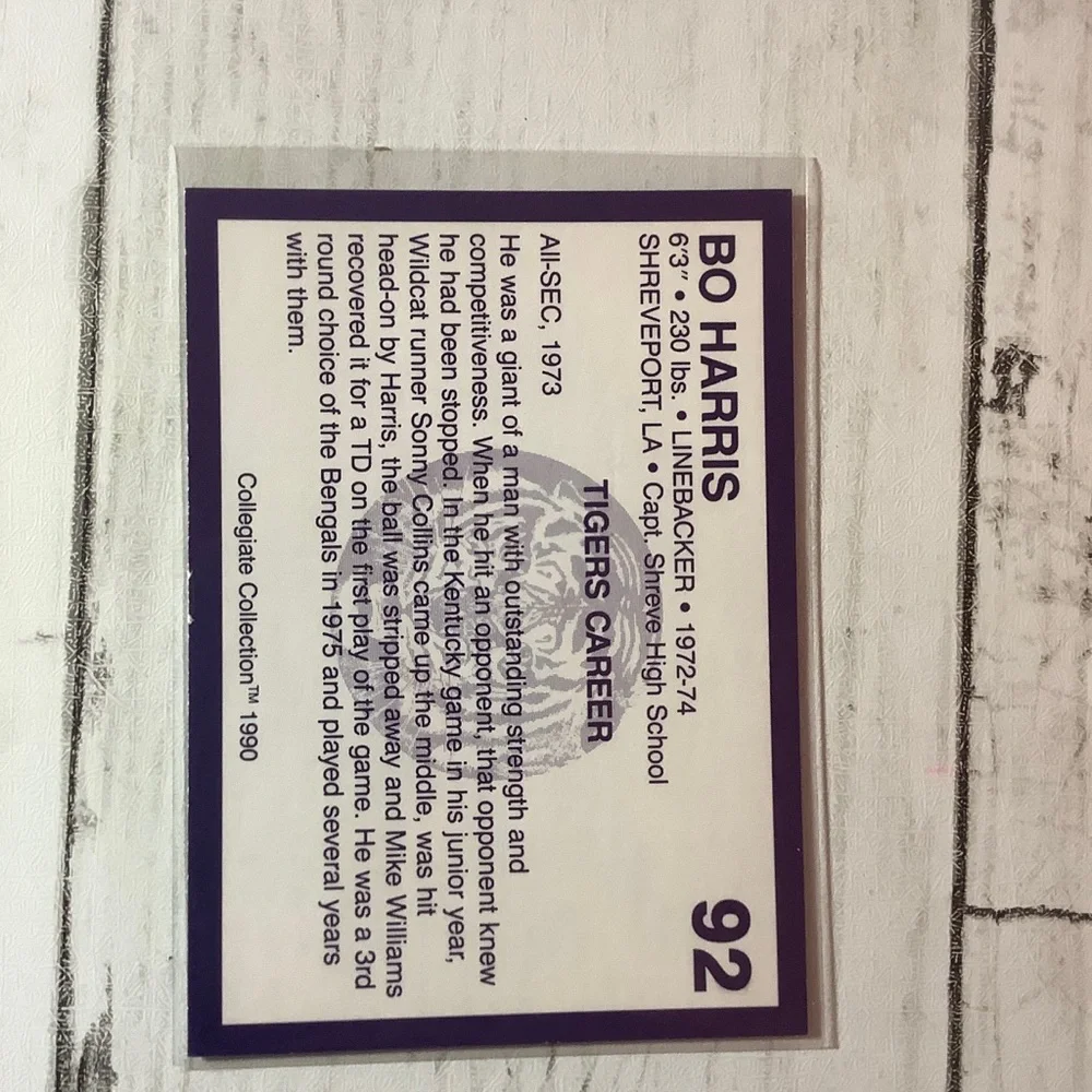1990 Collegiate Collection LSU Tigers - Bo Harris #92